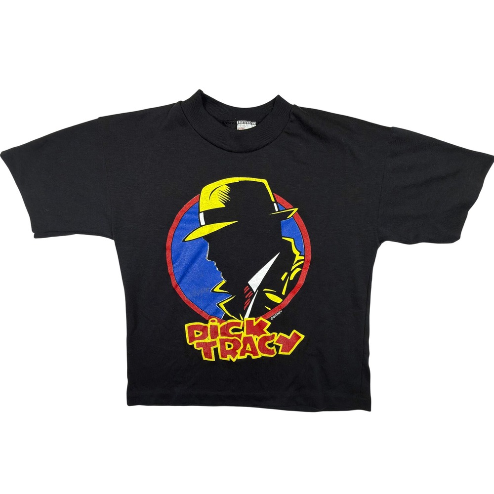 Vintage Dick Tracy Disney T-Shirt Kids Black Dobie Graphic Tee 90s Single Stitch